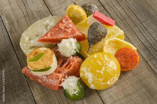 Mexican candied fruits . Colorful traditional assorted sweets