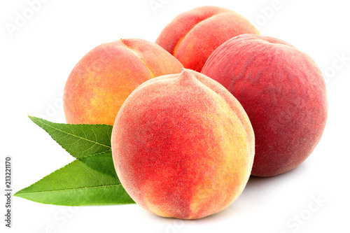Peach with leaf isolated. © osoznaniejizni