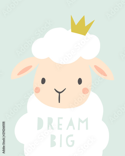 dream-big-plakat-przedszkola-dla-dzieci-slodkie-owce-z-korona-dziecko-ilustracja