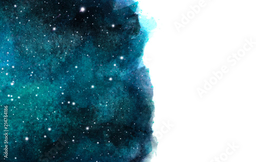 Watercolor night sky background with stars. cosmic layout with space for text.