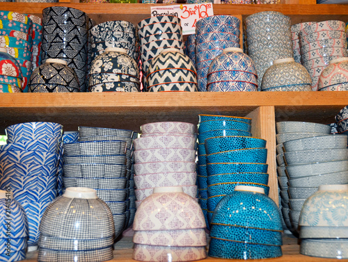 Selling Porcelain Bowls in Market Shop