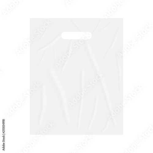 Blank merchandise plastic bag with die cut handles, vector mockup