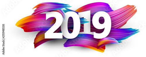 2019 new year festive background with colorful brush strokes. © Vjom