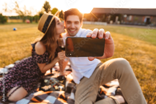 Young Cute Loving Couple Take A Selfie By Mobile Phone Buy Photos