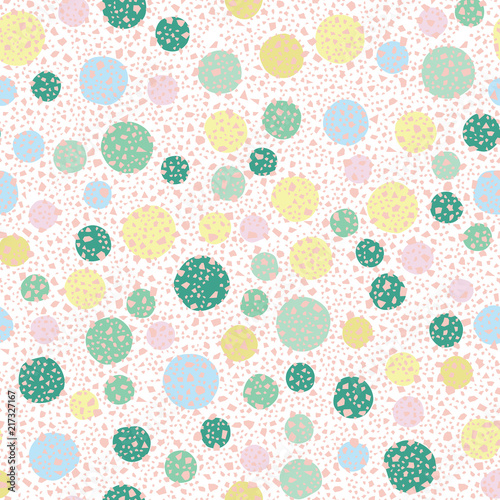 Vector Seamless Abstract Polka Dot Pattern Background With Colorful Hand Drawn Dots And Terrazzo Confetti Vector Seamless Abstract Polka Dot Pattern Background With Colorful Hand Drawn Dots And Terrazzo Confetti