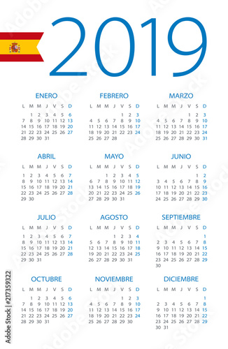 Calendar 2019 - illustration. Spanish version