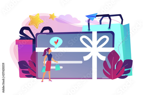 gift card with bow and ribbon gift box and woman loving shopping shopping certificate - Prepaid Cash Card gift card with bow and ribbon gift box and woman loving shopping shopping certificate - Prepaid Cash Card