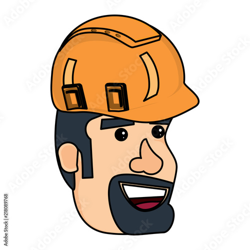 cartoon builder man with safety helmet over white background, vector