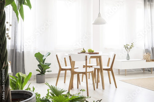 Real Photo Of A Bright Scandi Dining Room With White Lamp Above Real Photo Of A Bright Scandi Dining Room With White Lamp Above Round