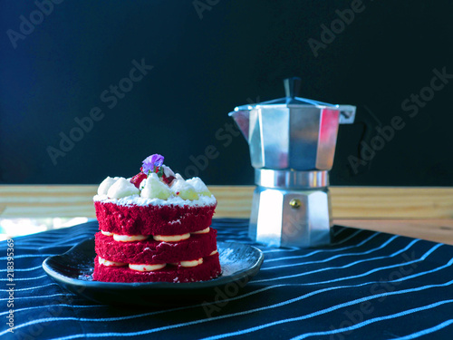 Homemade red velvet cake or chocolate cake with red food coloring ... Homemade red velvet cake or chocolate cake with red food coloring ...