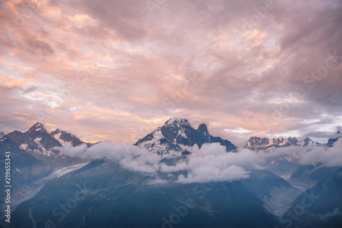 Cloudy Sunset over Iconic Mont-Blanc Mountains Range and Glaciers. © Angelina Cecchetto