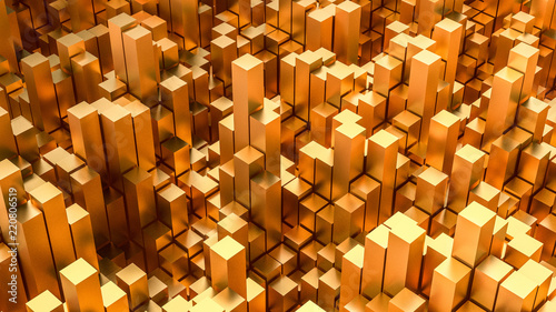 zlote-tlo-z-formami-gemmetric-3d-ilustracja-3d-rendering