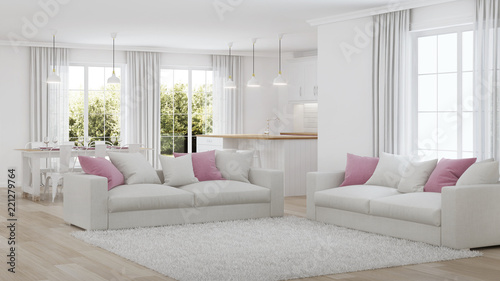 Modern house interior. White interior. 3D rendering. © artemp1