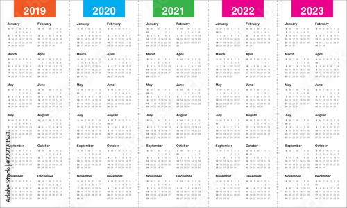 Year 2019 2020 2021 2022 2023 calendar vector design template | Buy