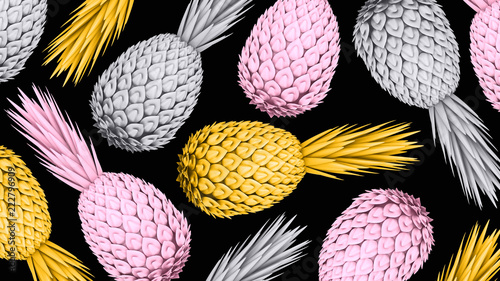 ananas-3d-rendering-tropikalny-egzotyczny-owoc-3d-ilustracja-plastikowy-pastel-3d-ananasowy-tlo-modna-koncepcja-lato