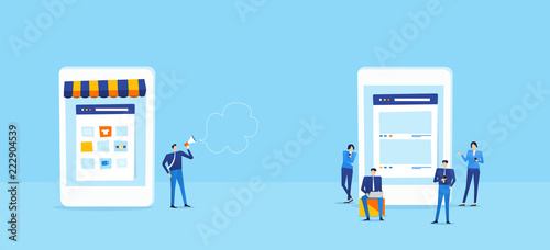 online shop on mobile connect to group online customer concept