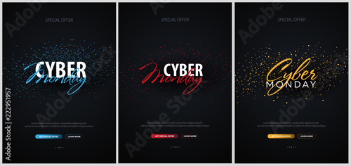 Set of Cyber Monday Sale Calligraphic banners. Vector Illustration.