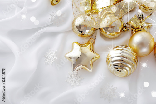 Gold Christmas Ornaments On White Background Photos Ap Gold Christmas Ornaments On White Background