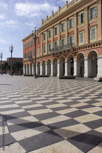 the famous place Massena in Nice, france, with its chess flooring © greta gabaglio