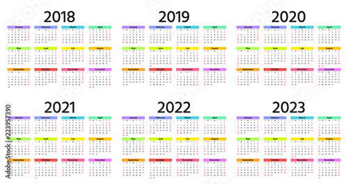 calendar 2018 2019 2020 2021 2022 2023 year week starts sunday