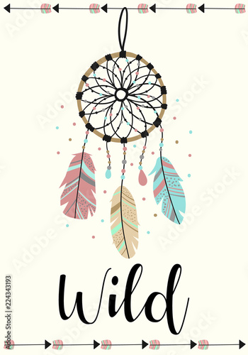 grafika-wektorowa-dreamcatcher-i-strzalki-w-stylu-boho-z-napisem-wild