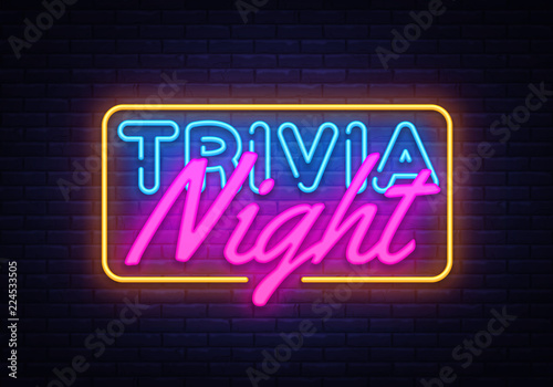 Trivia Night neon sign vector. Quiz Time Design template neon sign, light banner, neon signboard, nightly bright advertising, light inscription. Vector illustration