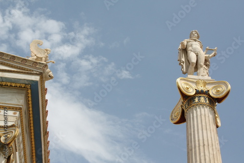 Nineteenth century neoclassical statue of Apollo (god of the Sun according to ancient Greek mythology) outside the Academy of Arts of Athens in Greece. © Brigida Soriano