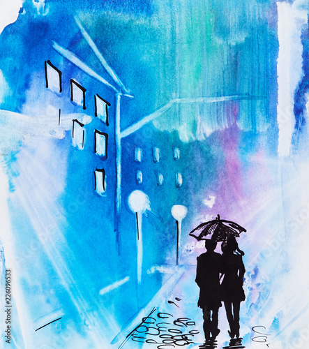 evening-street-in-the-park-watercolor-on-paper