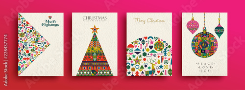 Merry Christmas retro folk art card collection © cienpiesnf