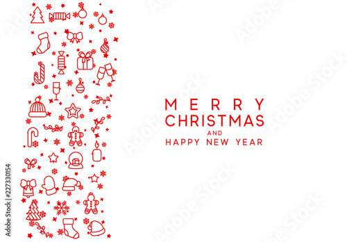 Merry Christmas and Happy New Year. Xmas holiday background greeting card. © layritten