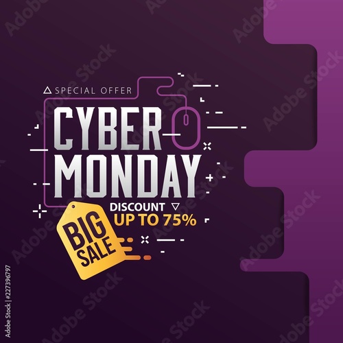 Cyber Monday Sale banner with trendy geometric background