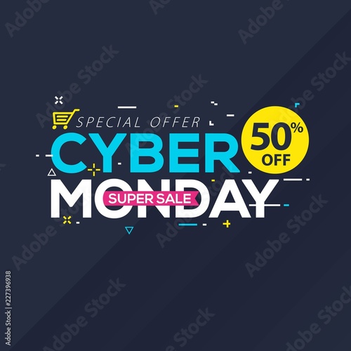Cyber Monday Sale banner with trendy geometric background
