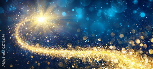 Christmas Golden Star In Shiny Night