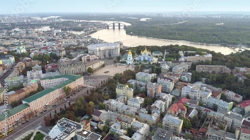 Kiev, Ukraine. Flying over Kyiv old town early in the morning. UHD, 4K © silver-john