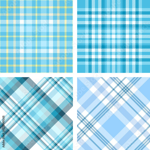 Set Of Four Seamless Plaid Check Pattern In Shades Pastel Blue Set Of Four Seamless Plaid Check Pattern In Shades Pastel Blue