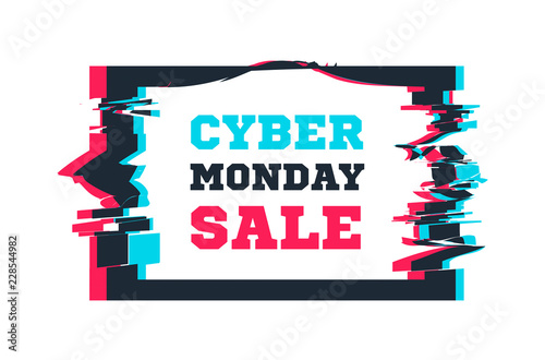 Cyber Monday sale on the background of the screen with glitch