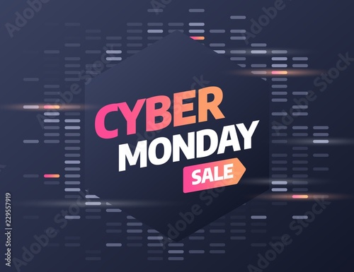 Cyber Monday discount sale concept. Inscription design template. Cyber Monday banner. Vector illustration eps 10.