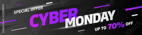 Cyber Monday discount sale concept. Inscription design template. Cyber Monday banner. Vector illustration eps 10.