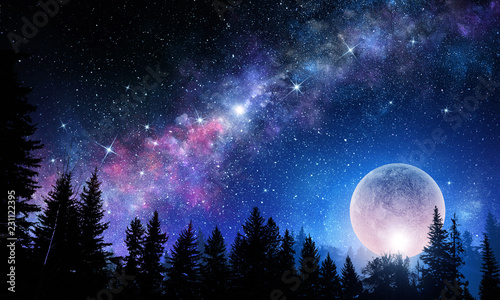 Full moon in night starry sky