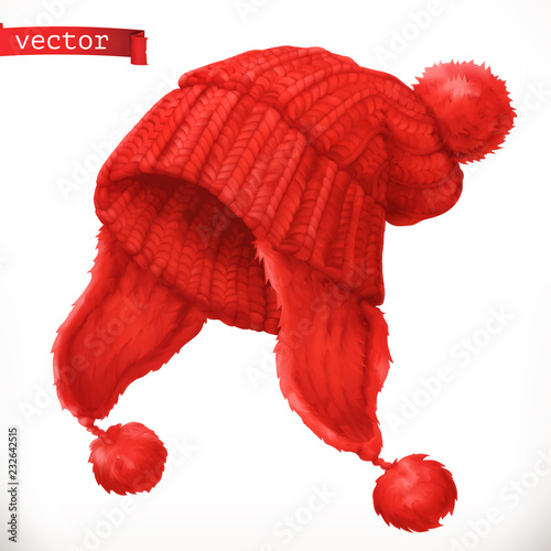 Winter clothes. Knitted cap 3d vector icon © Natis