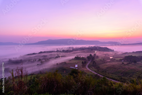 sunrise with mist at the mountain © rukawajung