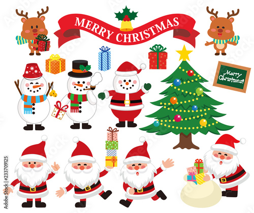 かわいいクリスマスキャラクターデザインセット ベクターイラスト素材