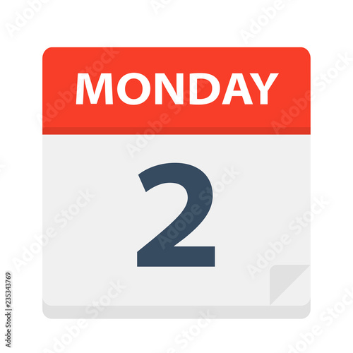 Monday 2 - Calendar Icon. Vector illustration of week day paper leaf.