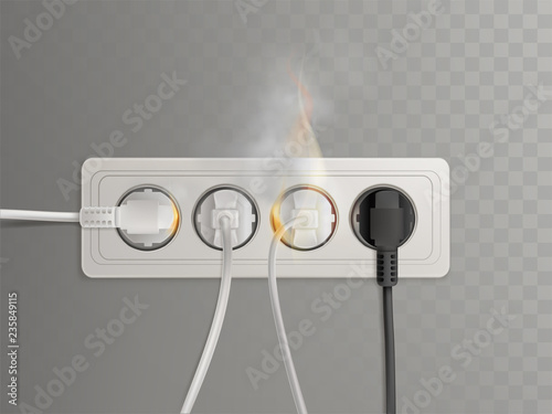 Flaming Plugs In Horizontal Electrical Socket Realistic Vector Flaming Plugs In Horizontal Electrical Socket Realistic Vector Ilration Isolated On Transpa Background Short