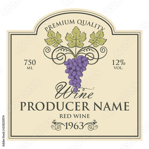 vintage label for wine bottles with grapes