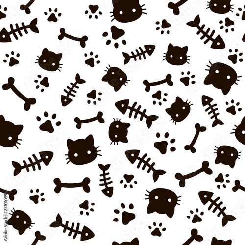 Paw Seamless Pattern Animal Footprints And Bones Cat Dog Paws