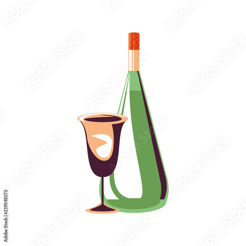 wine bottle with glass isolated icon