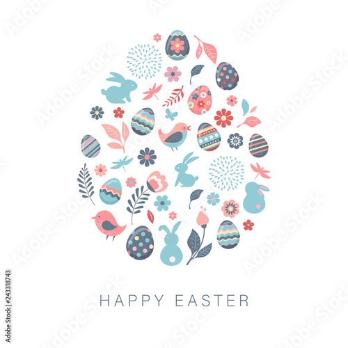 Happy Easter, vector banner with flowers, eggs and bunnies © Marina Zlochin