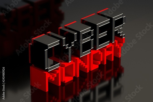 Cyber Monday on black reflected background. 3D illustration.