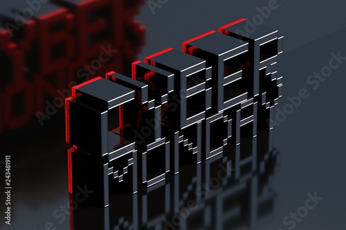 Cyber Monday on black reflected background. 3D illustration.